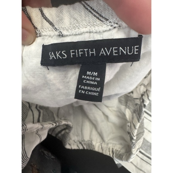 Saks Fifth Avenue Linen Blend Striped cold Shoulder Dress M beachy coverup boho - Picture 6 of 8